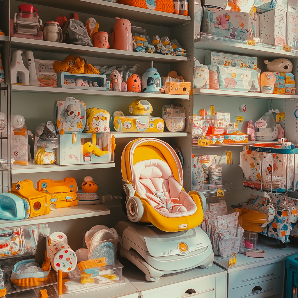 mother and baby products on shelves